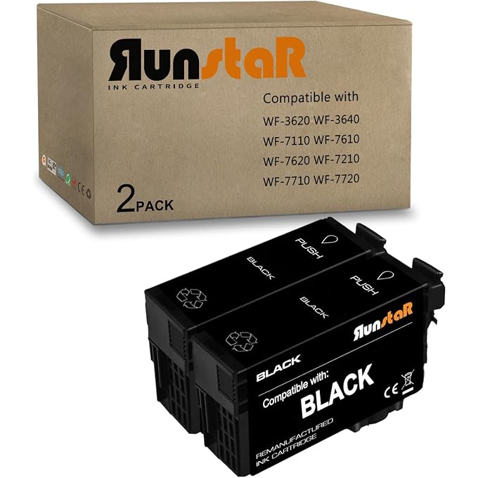 Run Star Compatible with 252XL T252XL Black Ink Cartridge Remanufactured for 252XL T252XL for Espon Workforce WF-3620 WF-3640 WF-7110 WF-7610 WF-7620 WF-7210 WF-7710 WF-7720 Printer (2 Black)