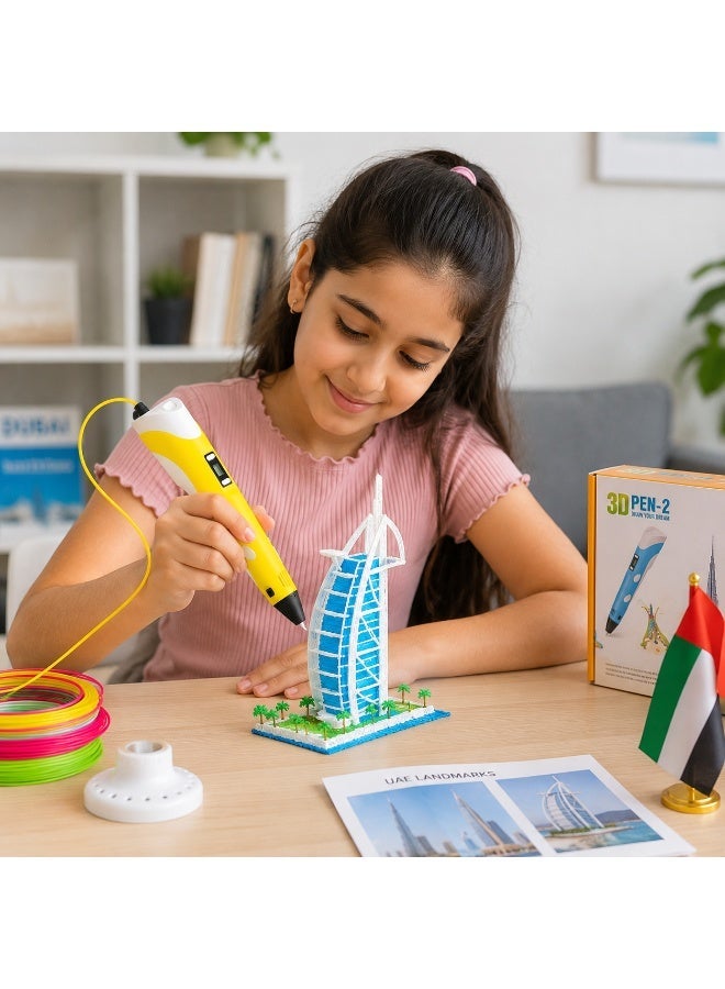 ELTRAZONE 3D Printing Pen Kit with Filament | USB Powered 3D Doodle Pen with LCD Screen (Yellow) - Image 3