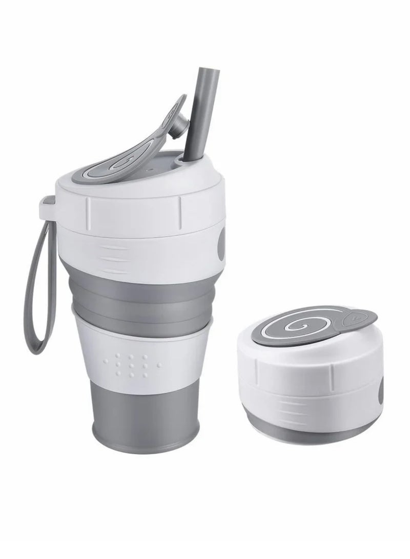 Collapsible Coffee Cup with Straw and Coaster Leak Proof Lid Eco Pocket Size Mug Convenient Reusable 450mL Travel Insulated Thermal Camping Mugs Keep for Hiking Picnic - Image 1