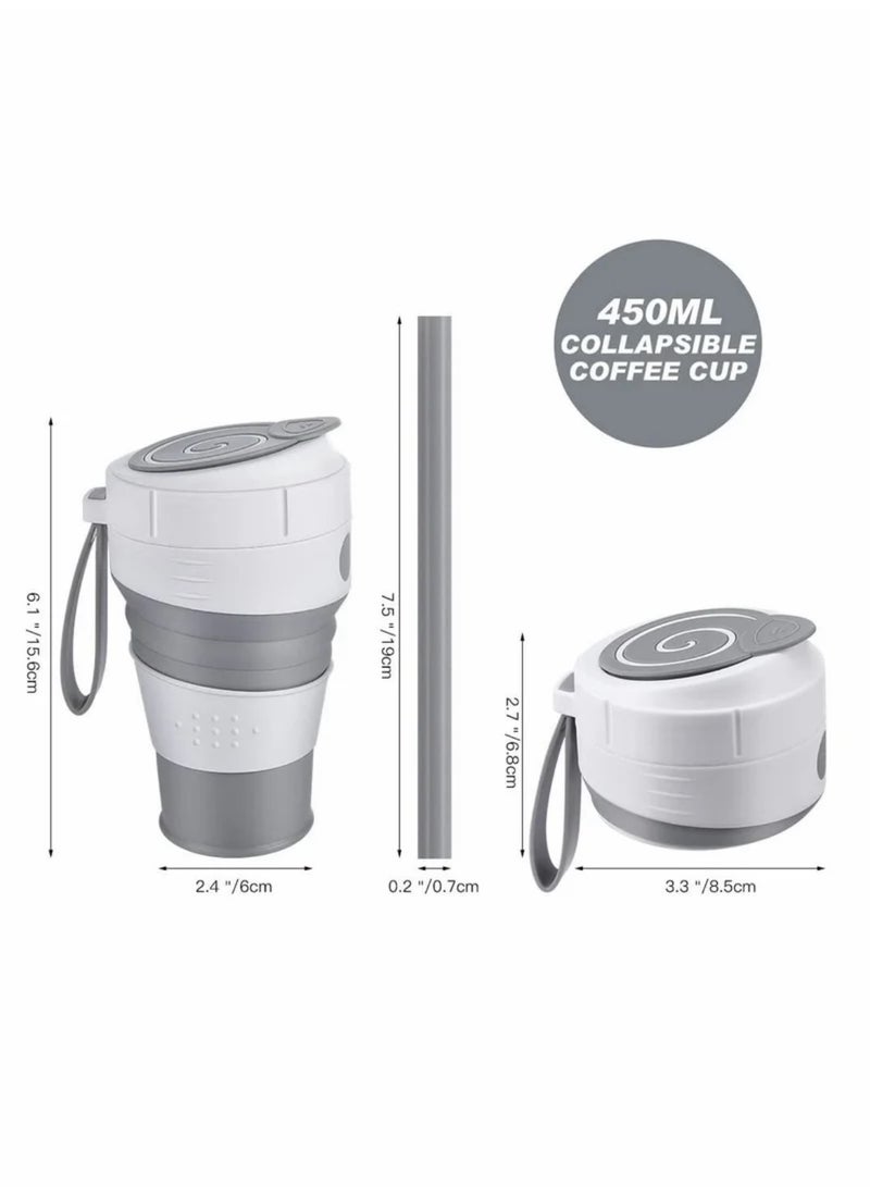 Collapsible Coffee Cup with Straw and Coaster Leak Proof Lid Eco Pocket Size Mug Convenient Reusable 450mL Travel Insulated Thermal Camping Mugs Keep for Hiking Picnic - Image 4