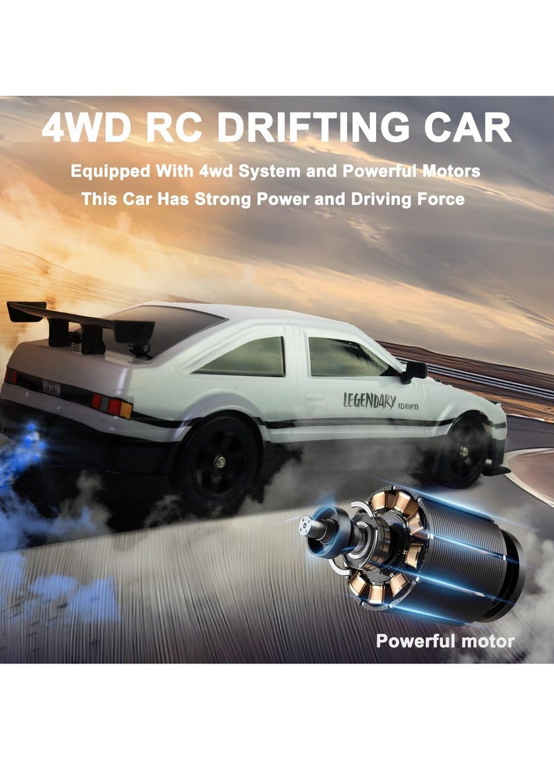 Taizz Ventures 1:16 Scale Remote Control Car RC Drift Car 4WD 18KM/H High Speed Model Vehicle 2.4GHz with LED Lights Spray Rubber Tire Racing Sport Toy Car for Adults Boys Girls Kids Gift 2Pcs Rechargeable Batteries - Black/White  - Image 3