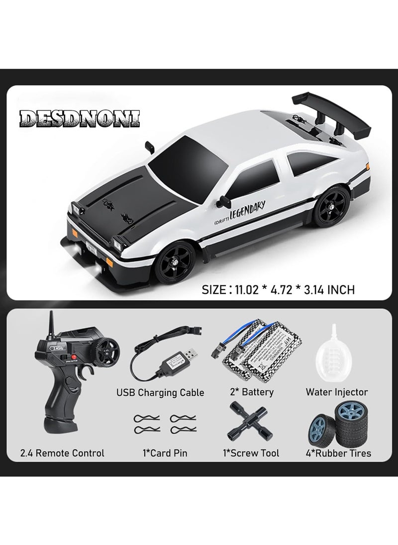 Taizz Ventures - 1:16 Scale Remote Control Car RC Drift Car 4WD 18KM/H High Speed Model Vehicle 2.4GHz with LED Lights Spray Rubber Tire Racing Sport Toy Car for Adults Boys Girls Kids Gift 2Pcs Rechargeable Batteries - Black/White - Image 1