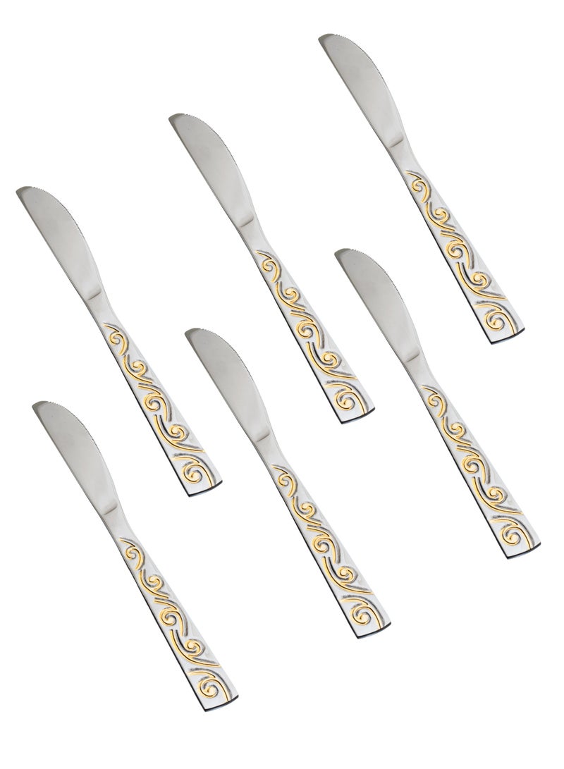 Hic 6-Piece Stainless Steel Dinner Knife Set Silver With Gold  - Image 1