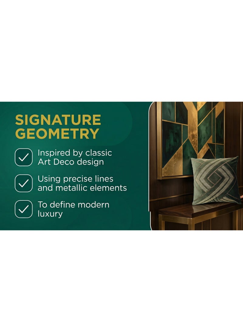 Set of 2 45x45cm Dark Green Velvet Decorative Pillow Cover with Gold Beaded Geometric Pattern – No Insert Included, Elegant Sofa Bed Throw Cushion Case - Image 2