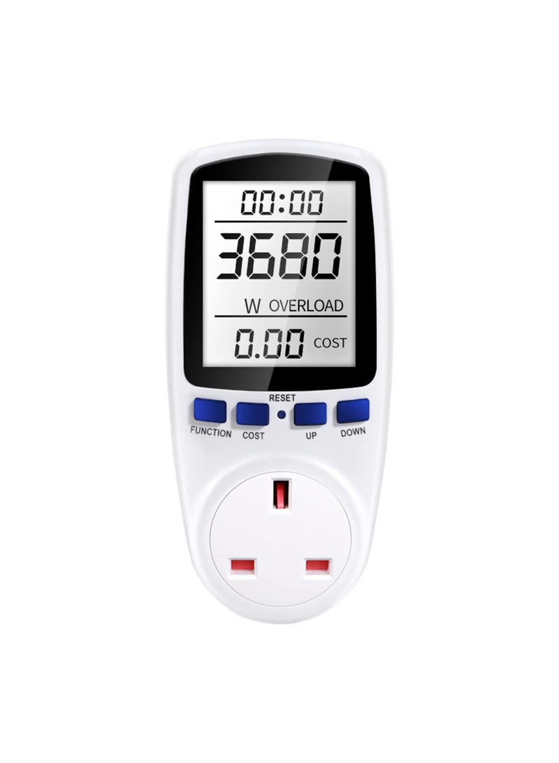 Power Meter Energy Monitor UK Plug, 13A Electricity Usage Monitor with LCD Display, Overload Protection kwh Analyzer for Home Appliances - Image 1