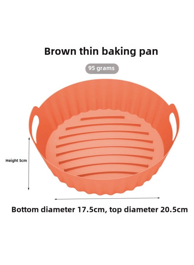 Square Air Fryer Silicone Pot Baking Tray Air Fryer Silicone Mat Daily Kitchen Baking Utensils Square Coated Tray-Specifications:Upgraded Round Thick (Brown) - Image 1