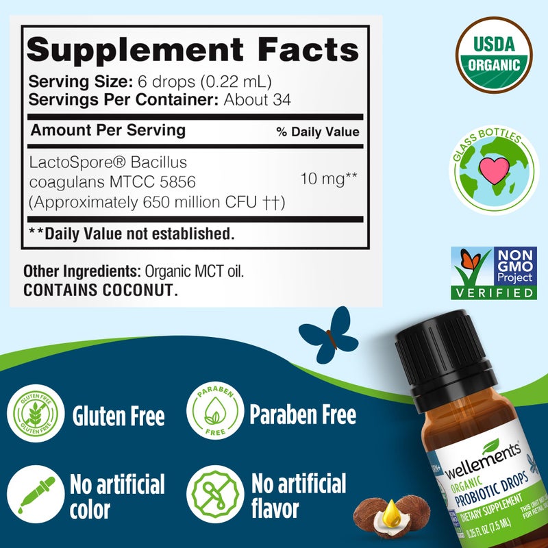 Wellements Organic Baby Probiotic Drops (0.25 Fl Oz) - Digestive & Immune Support for Infants - Toddler Probiotic Helps with Newborn+ Gut Health, Gas, Constipation & Colic Support - Preservative Free - Image 3
