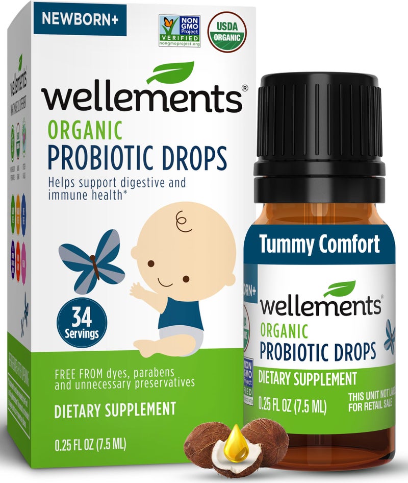 Wellements Organic Baby Probiotic Drops (0.25 Fl Oz) - Digestive & Immune Support for Infants - Toddler Probiotic Helps with Newborn+ Gut Health, Gas, Constipation & Colic Support - Preservative Free - Image 1