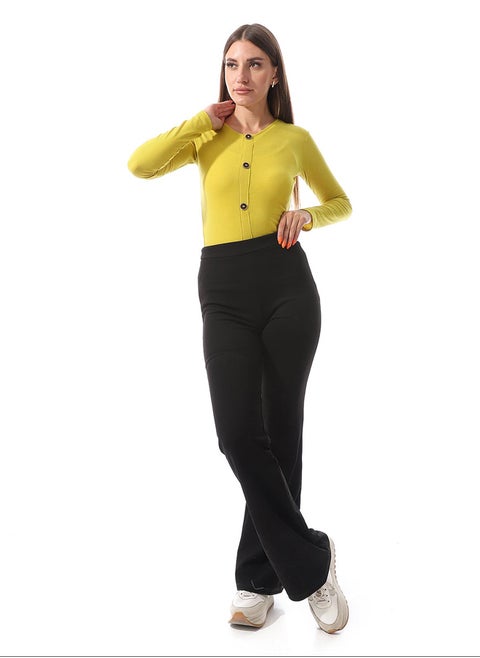 Self Ribbed Top With Decorative Buttons _ Yellow
