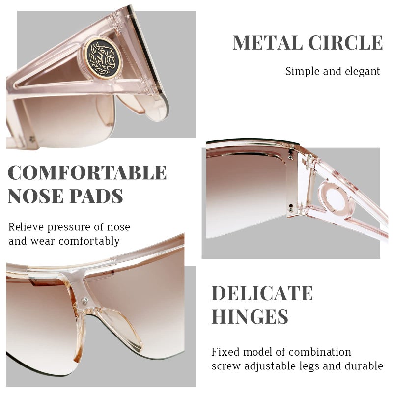 FEISEDY Sunglasses for Women, One Piece Oversized Sunglasses for Men and Women, Wrap Shield Sunglasses for Cycling, Driving, Vacation (B4027, Champagne Frame & Gradual Tea Lens) - Image 5