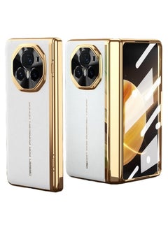 Case Compatible with Honor Magic V3 Case Built-in Screen Protector Plating Frame Plain Leather Case Lens Protection Shockproof Protective Cover