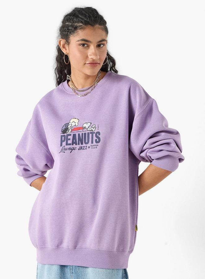SP Characters Snoopy Print Sweatshirt with Long Sleeves and Crew Neck - Image 1