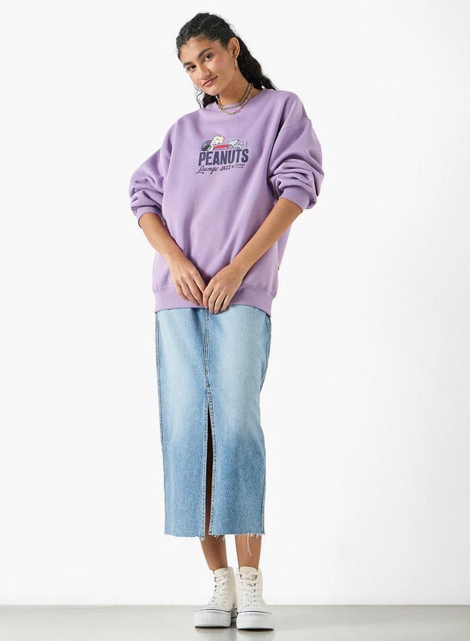 SP Characters Snoopy Print Sweatshirt with Long Sleeves and Crew Neck - Image 2