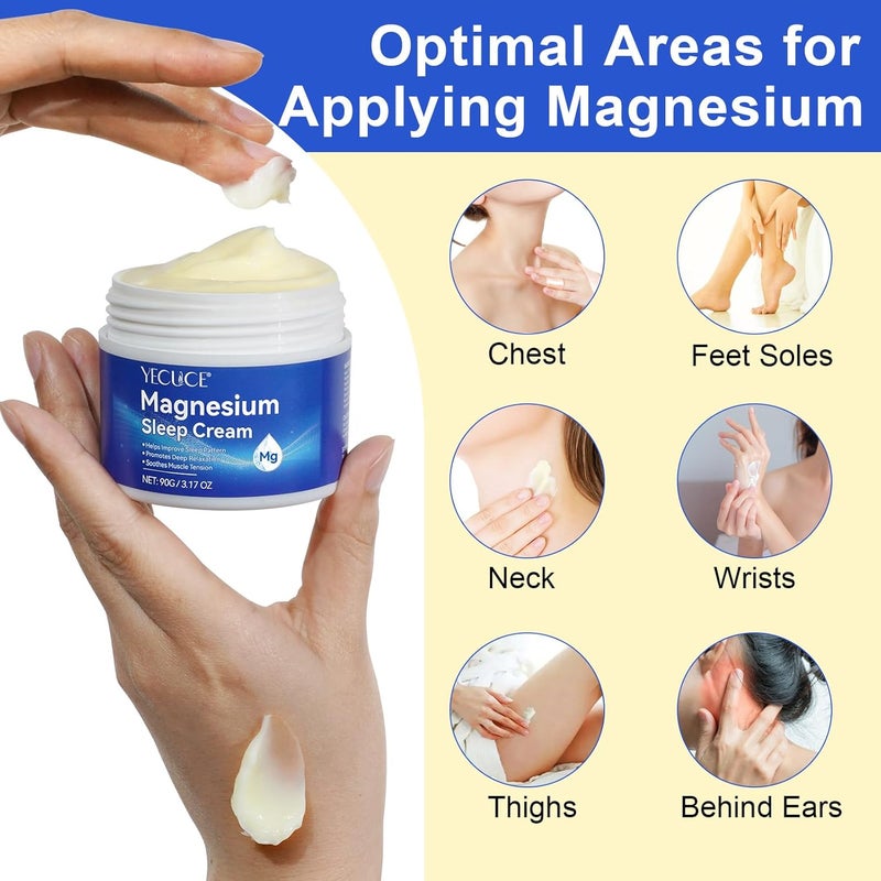 Yecuce Pure Magnesium Body Cream 90g, 100% Pure Natural Magnesium Cream, Soothing and Relaxing, Improve Sleep, Organic Magnesium Spray for Legs, Arms, Thighs. - Image 3