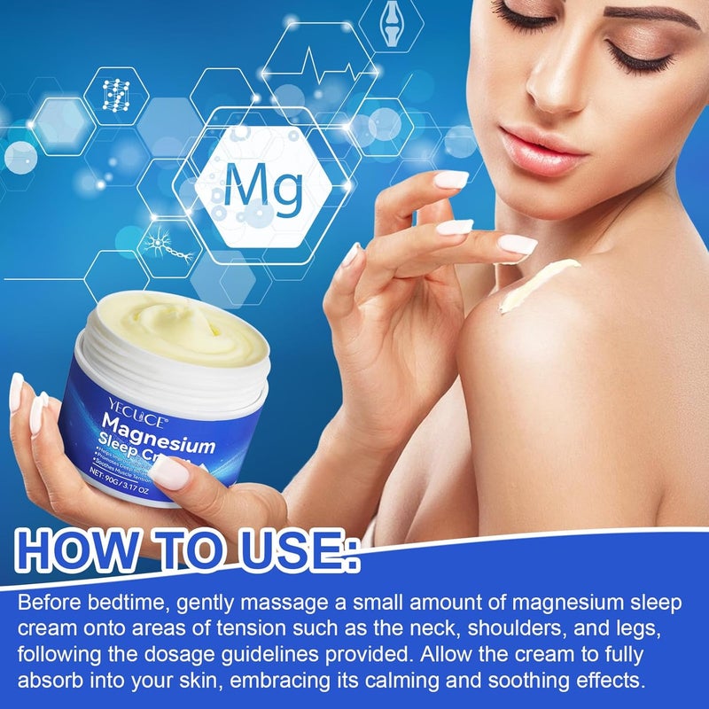Yecuce Pure Magnesium Body Cream 90g, 100% Pure Natural Magnesium Cream, Soothing and Relaxing, Improve Sleep, Organic Magnesium Spray for Legs, Arms, Thighs. - Image 4