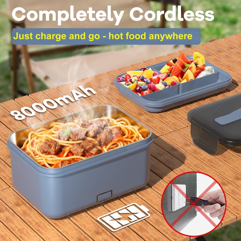 Monteka Cordless Electric Lunch Box for Adults, 1.8L Rechargeable Portable Food Warmer Heated Lunch Box, Christmas White Elephant Gifts, Suitable for Office, Picnic, Car, Construction Site - Image 3