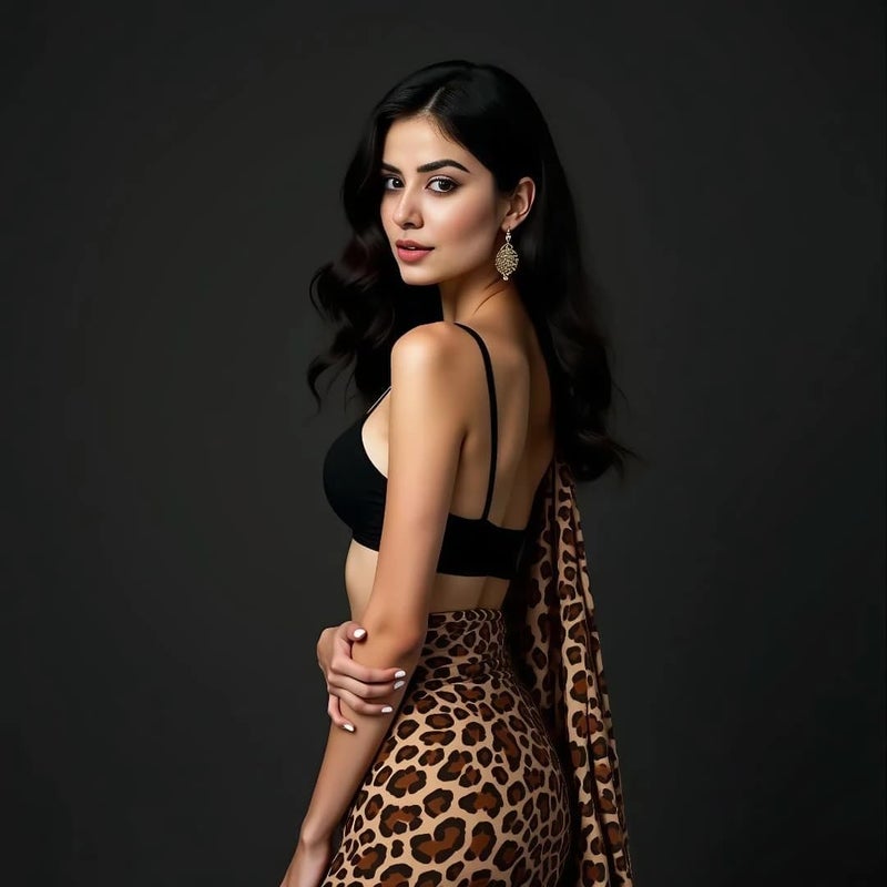 Sidhidata Women's Tiger Digital Printed Satin Saree with Unstitched Blouse Piece - Image 4