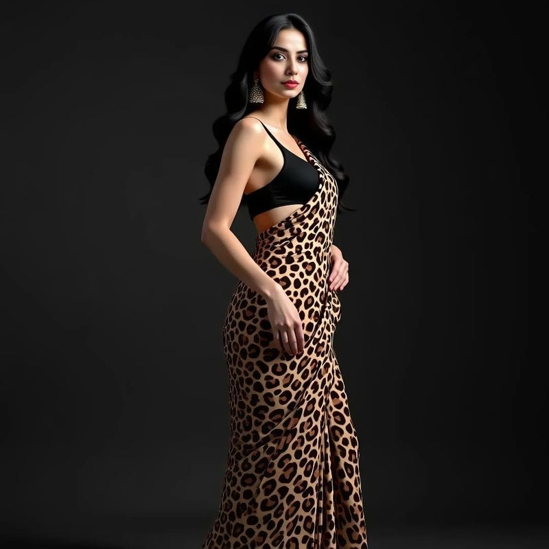 Sidhidata Women's Tiger Digital Printed Satin Saree with Unstitched Blouse Piece - Image 3