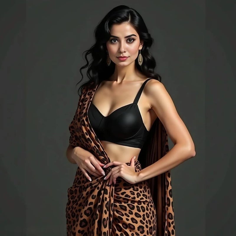 Sidhidata Women's Tiger Digital Printed Satin Saree with Unstitched Blouse Piece - Image 5