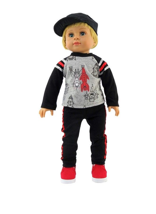 American Fashion World - Boy’S Rocketship Long Sleeve Shirt And Pants Set For 18 Inch Dolls ; Premium Quality & Trendy Design ; Dolls Clothes ; Outfit Fashions For Dolls For Popular Brands - Image 1