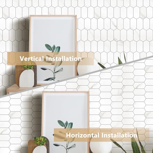 Vamos Tile Long Hexagon Peel and Stick Backsplash Tile - 10 Sheets Stick on Backsplash for Kitchen and Bathroom 12.4 x 12 Inch White Marble Look PVC Self Adhesive Mosaic Wall Tiles - Image 4