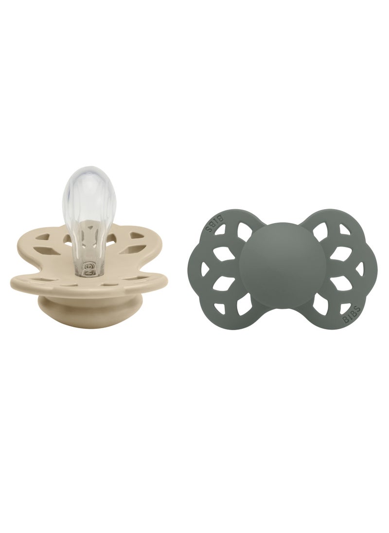 BIBS BIBS Pacifier Infinity 2 PACK Symmetrical Silicone Size 1 Vanilla/Pine  - Image 1