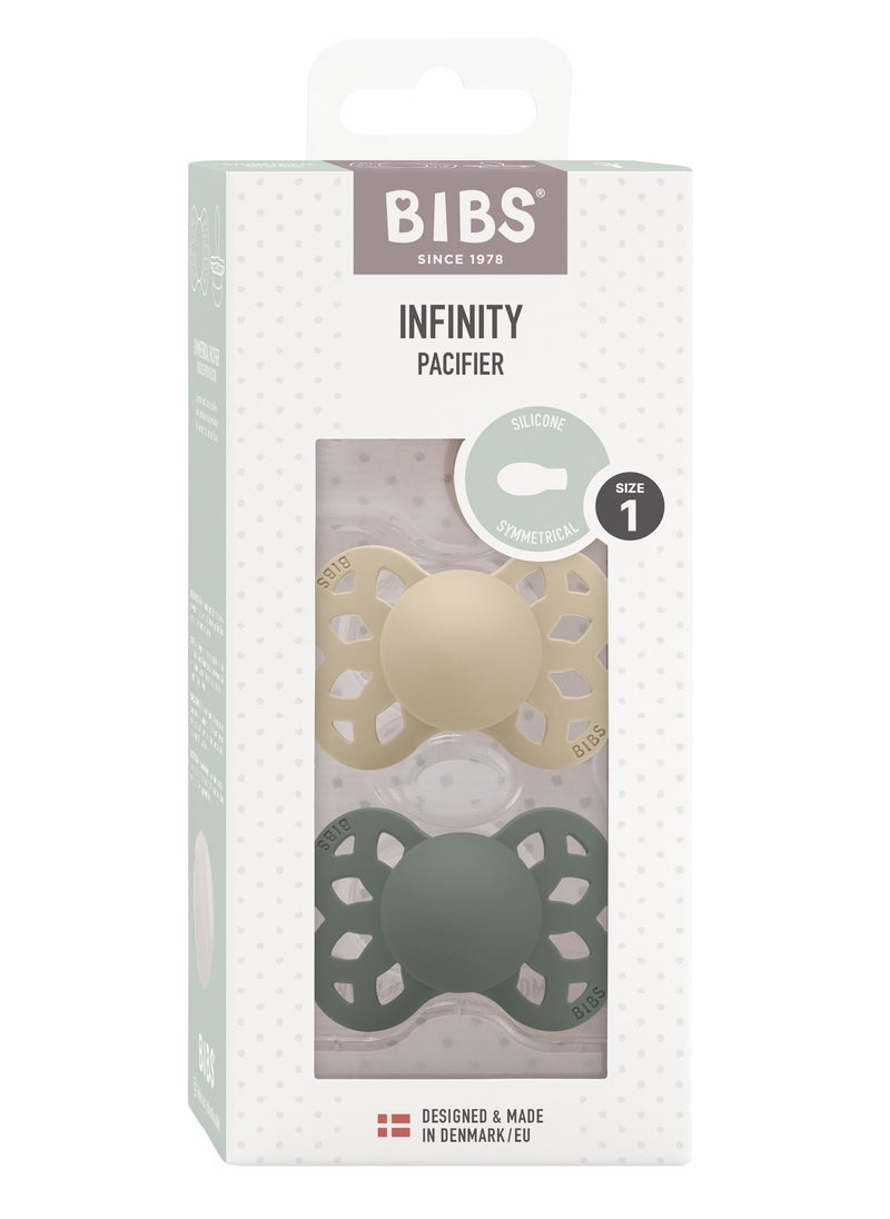 BIBS BIBS Pacifier Infinity 2 PACK Symmetrical Silicone Size 1 Vanilla/Pine  - Image 2