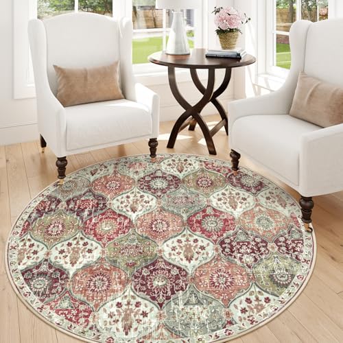 La Home Lahome Moroccan Trellis Round Area Rugs Washable Small Round Rug 3ft NonSlip Soft Vintage UltraThin Circle Carpet for Bedroom Entryway Laundry Bathroom Elise OrangeTerracotta - Image 1