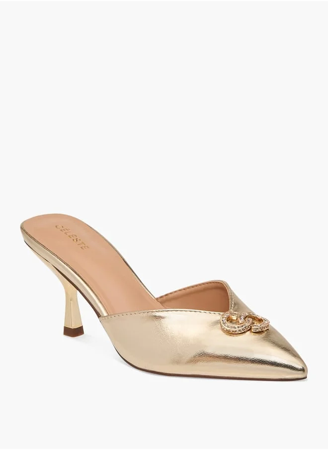 سيليست Women's Logo Embellished Slip-On Pointed Toe Shoes with Stiletto Heels Ramadan Collection