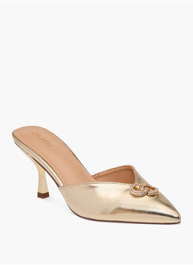 Celeste Women's Logo Embellished Slip-On Pointed Toe Shoes with Stiletto Heels  - Image 2