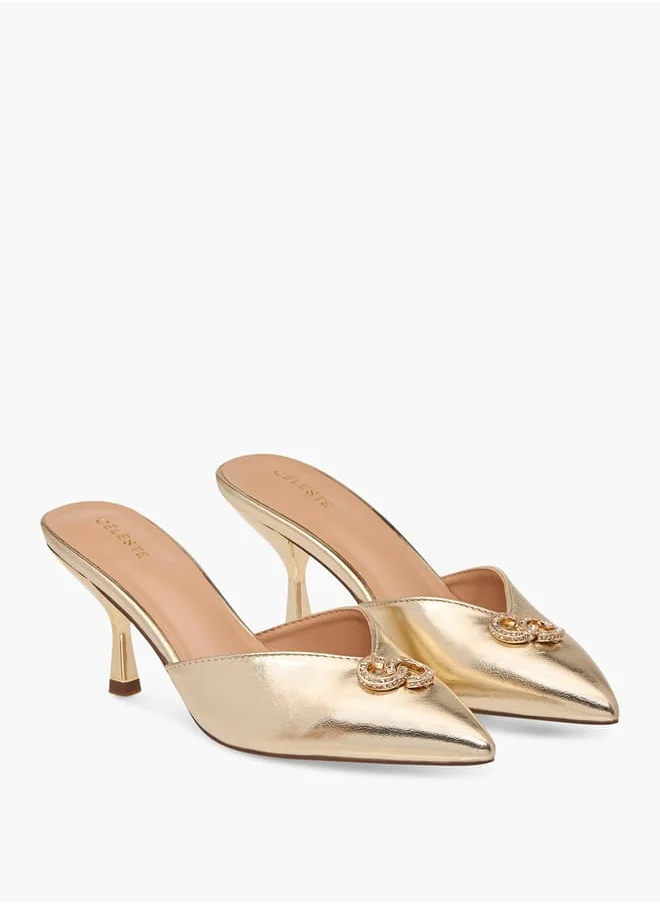 سيليست Women's Logo Embellished Slip-On Pointed Toe Shoes with Stiletto Heels Ramadan Collection