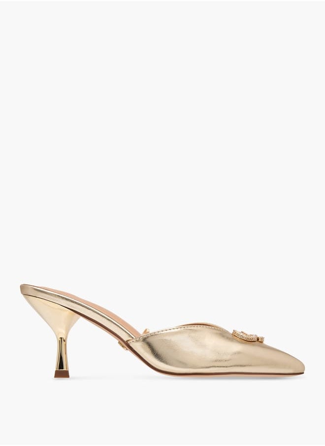 Celeste Women's Logo Embellished Slip-On Pointed Toe Shoes with Stiletto Heels  - Image 3
