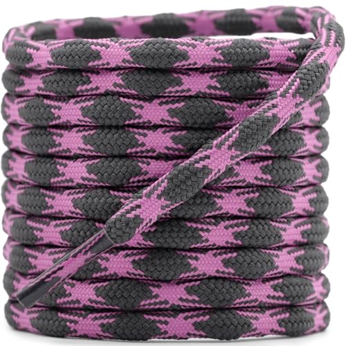 DELELE 2 Pair Round Wave Shape Non Slip Heavy Duty and Durable Outdoor Climbing Shoelaces Dark Gray&Rose Purple Hiking Shoe Laces Shoestrings-55 inch - Image 1