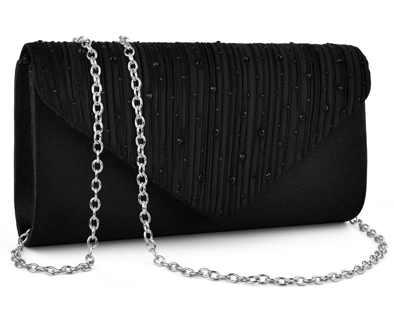 TINDTOP Evening Clutch Purses for Women Handbags for Formal Wedding Party Cocktail Prom Crossbody Shoulder Envelope Bag (A-Black) - Image 1