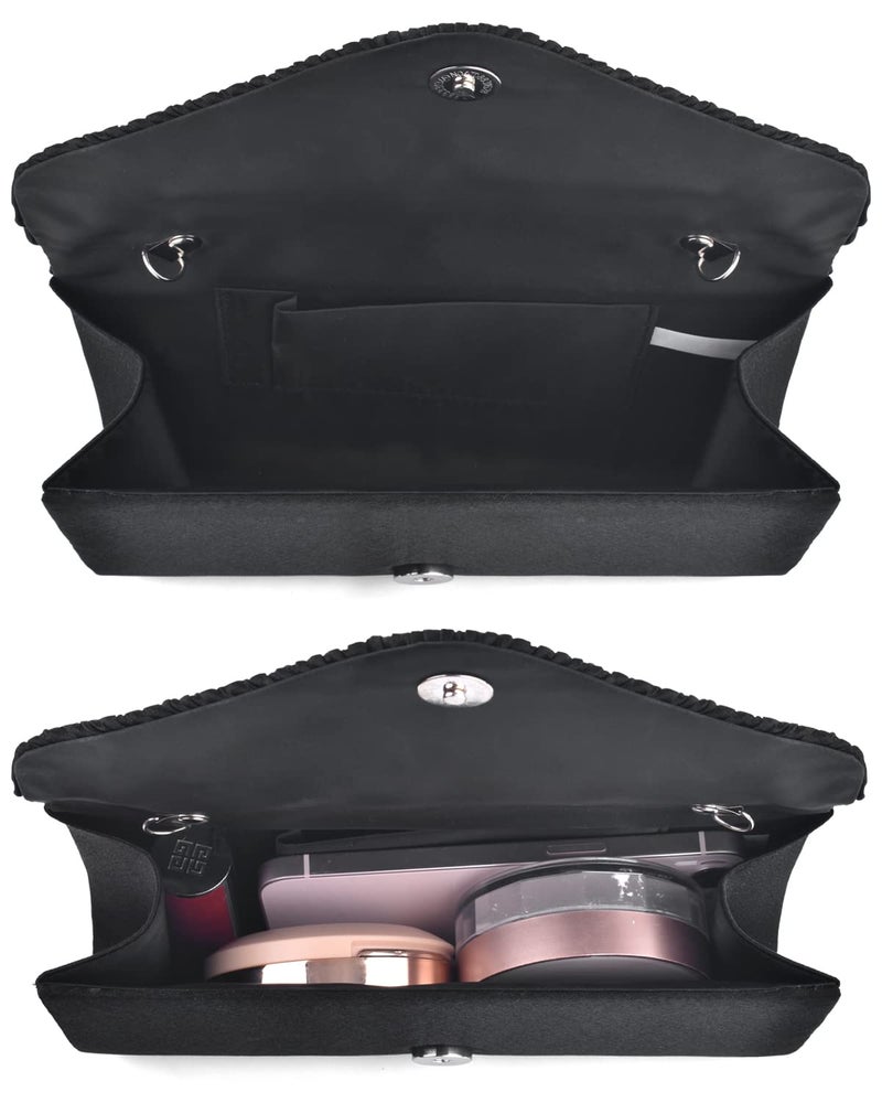 TINDTOP Evening Clutch Purses for Women Handbags for Formal Wedding Party Cocktail Prom Crossbody Shoulder Envelope Bag (A-Black) - Image 5