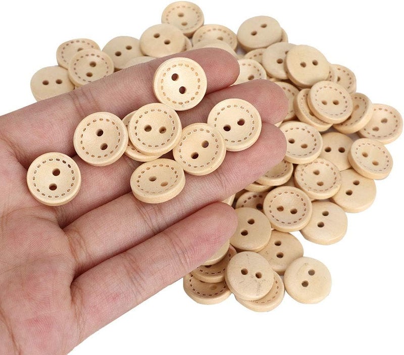 Generic 100 Pcs Wooden Buttons, Circular DIY Sewing Accessories, Schima Superba Material Buttons with 2 Holes, Ideal for Clothing, Backpack & Home Textiles (1.5CM Marked) - Image 5