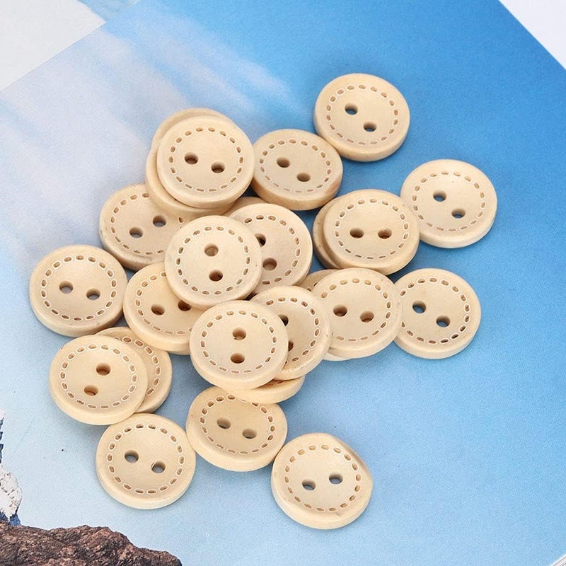 Generic 100 Pcs Wooden Buttons, Circular DIY Sewing Accessories, Schima Superba Material Buttons with 2 Holes, Ideal for Clothing, Backpack & Home Textiles (1.5CM Marked) - Image 1