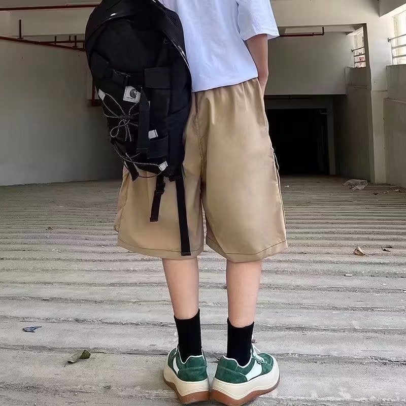Hong Kong Style Retro Drawstring Multi-Pocket Tooling Pants Boys Casual Loose Straight Medium Pants - Image 3