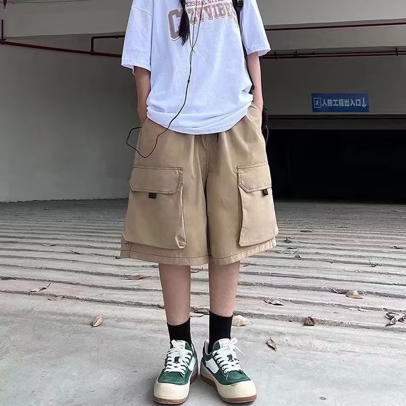 Hong Kong Style Retro Drawstring Multi-Pocket Tooling Pants Boys Casual Loose Straight Medium Pants - Image 1