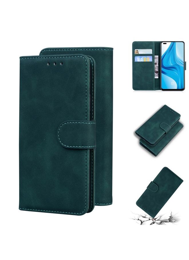 HuHa Case Cover For OPPO Reno4 Lite/F17 Pro/A93/Reno4 F Skin Feel Pure Color Flip Leather Phone Case Green 