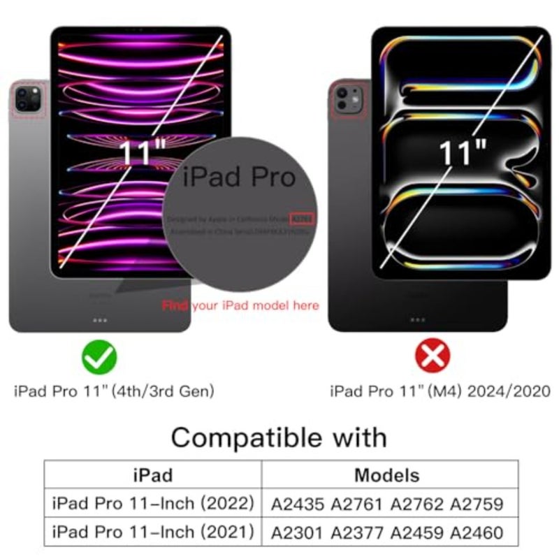 غطاء حماية دوار لجهاز iPad Pro 11 4/3 2022/2021، ظهر شفاف من مادة TPU، حامل يدور 360 درجة، تنبيه/غفو تلقائي، حامل أقلام رصاص، حماية كاملة - Image 2