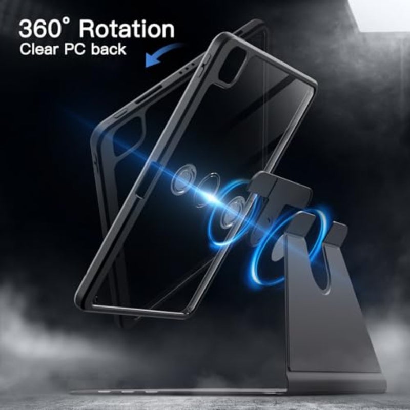غطاء حماية دوار لجهاز iPad Pro 11 4/3 2022/2021، ظهر شفاف من مادة TPU، حامل يدور 360 درجة، تنبيه/غفو تلقائي، حامل أقلام رصاص، حماية كاملة - Image 3