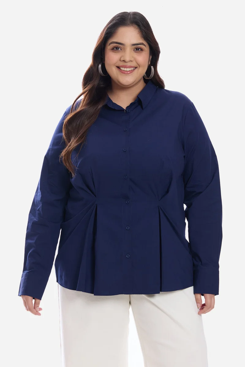 Virgio Solid Cotton Waist Button Full Sleeve Plus Size Shirt for Women