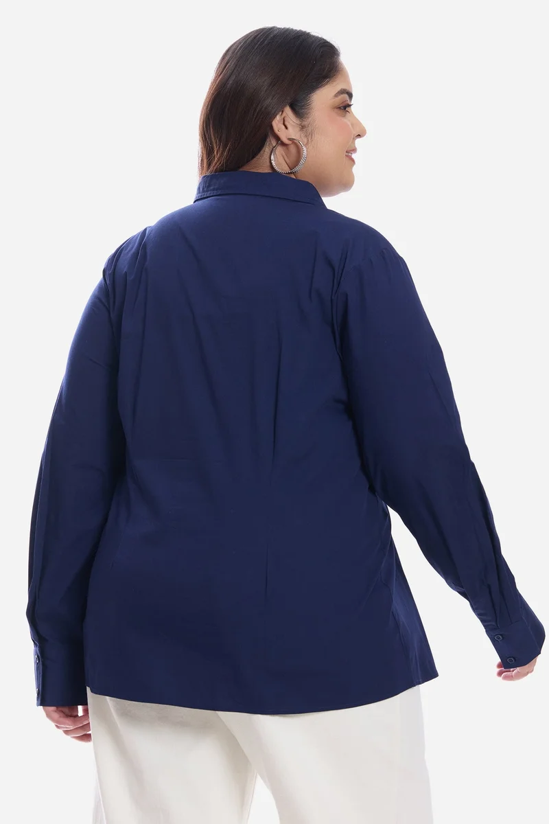 Virgio  Solid Cotton Waist Button Full Sleeve Plus Size Shirt for Women for Women | Best Price UAE