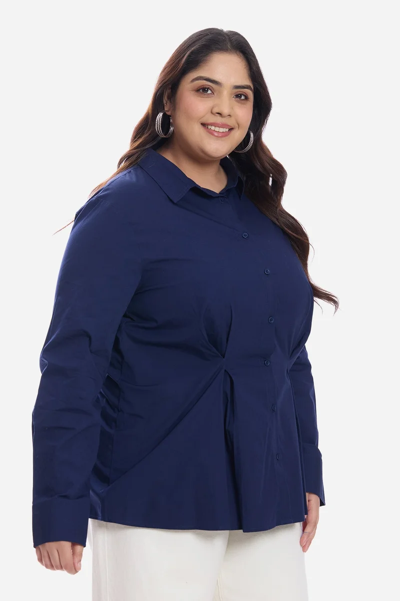 Virgio  Solid Cotton Waist Button Full Sleeve Plus Size Shirt for Women for Women | Best Price UAE