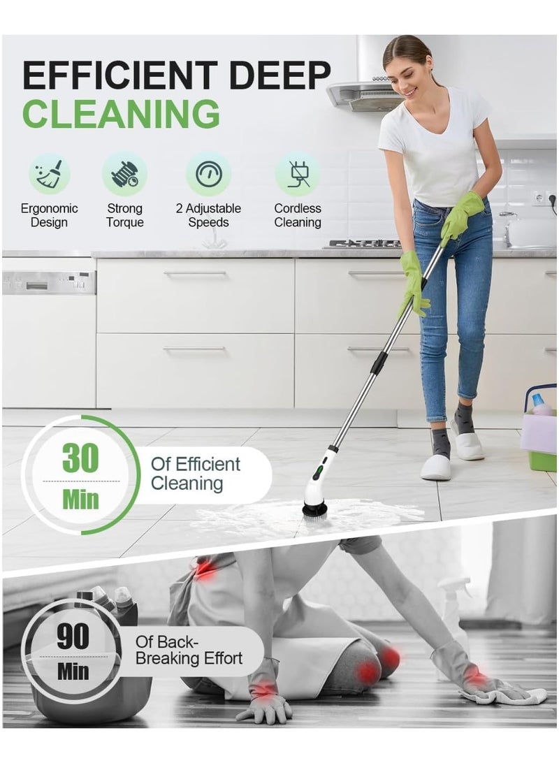 Cordless Electric Spin Scrubber with 7 Replaceable Drill Brush Heads, 54in Adjustable Handle High-Rate Battery with Type-C fast charger for Bathroom, Kitchen, Floor, Tile Cleaning - Image 2