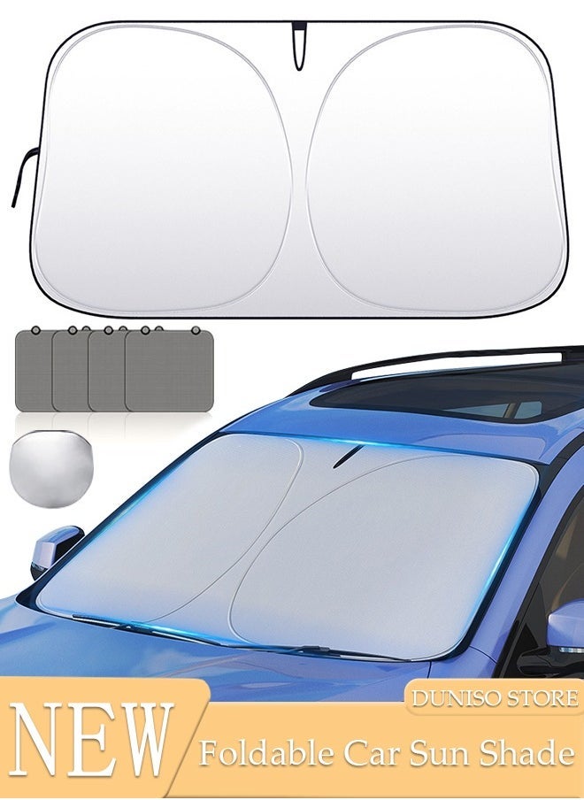 Generic Foldable Car Windshield Sun Shade with 4 Side Window Sunshade And Storage Pouch, Fits for Car, SUV, Sedan Front Window Windshields Visor Heat Protection & Interior Cooler to Keep Vehicle Cool  - Image 1