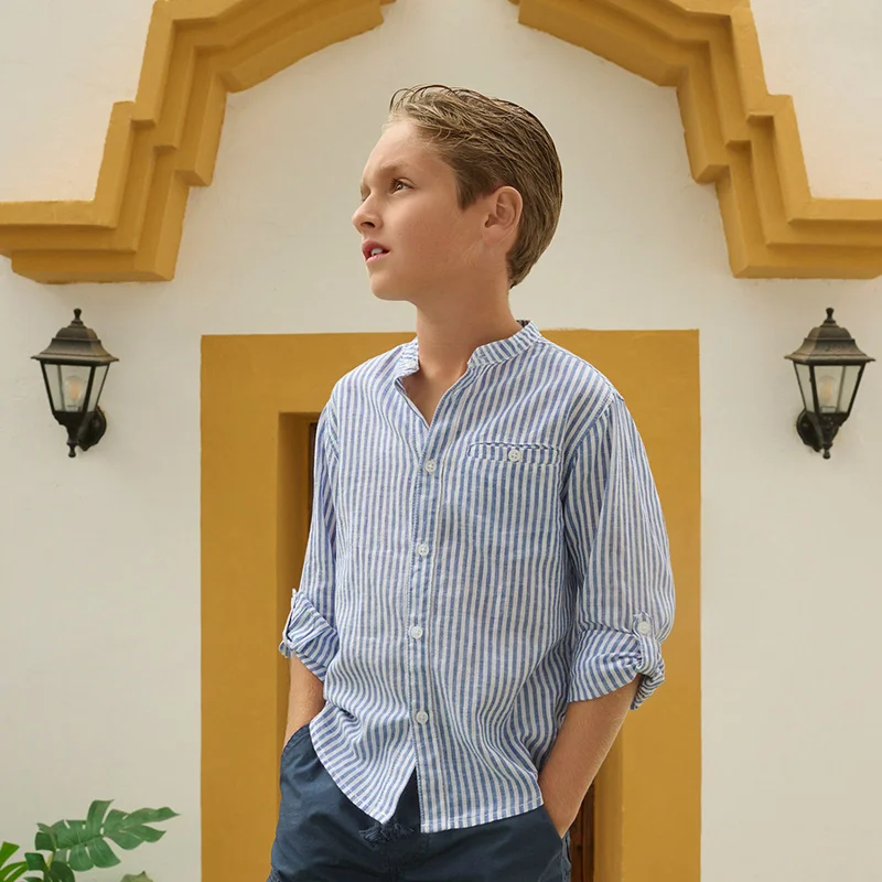 كول كلوب قميص قطن وكتان أبيض بأكمام طويلة