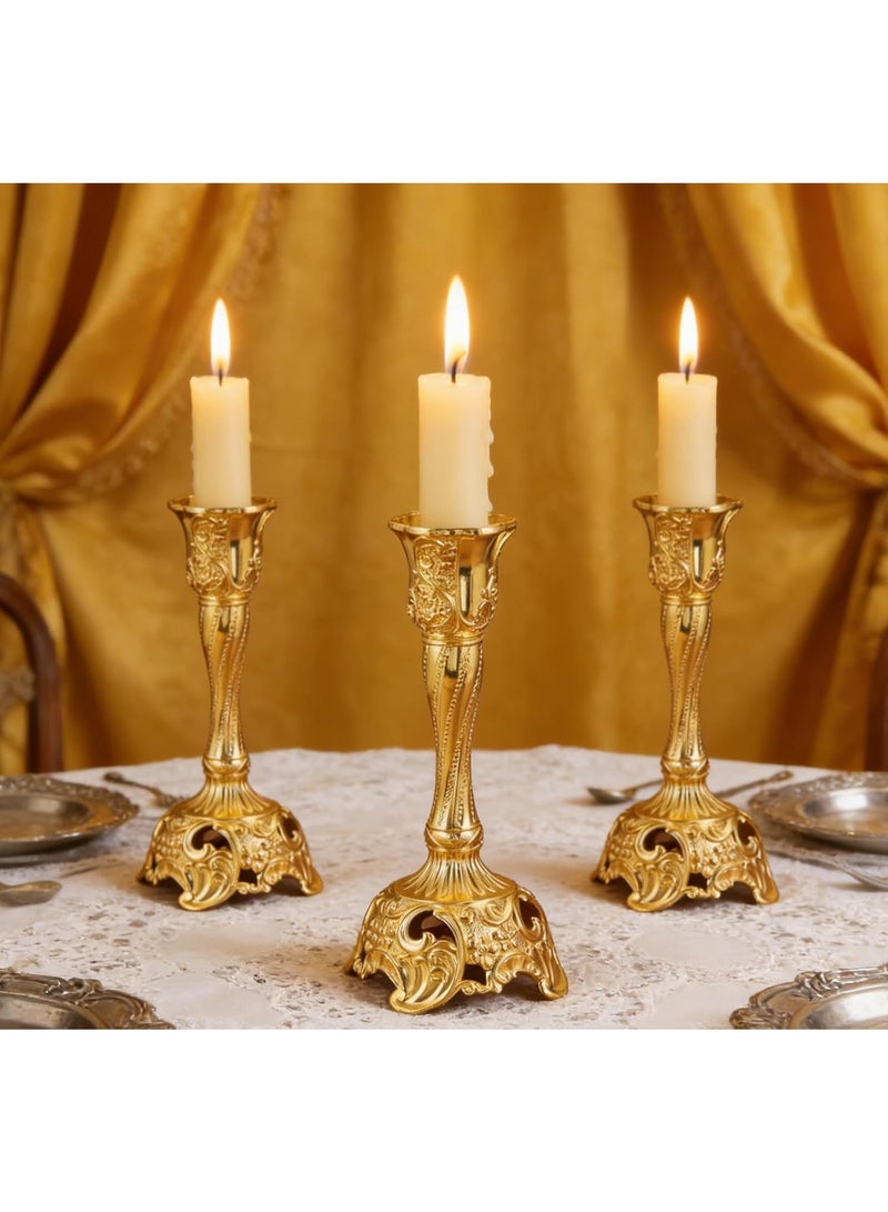 Gold Candlestick Holders Set of 3, Ornate Taper Candle Holders for Centerpieces, 7.4-inch - Image 1