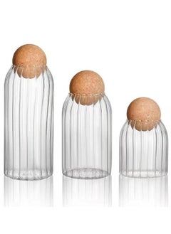 Happy Home Set of 3 Glass Storage Jars, Home Storage Bottle, Kitchen Storage Jars, Spice Jars Set with Wooden Lid Ball (500ml-800ml-1200ml)  - Image 1